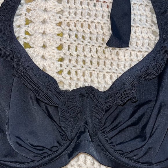 Pour Moi Black Mesh It Up Underwire Halter Swim Bikini Top Size 32FF-UK - Picture 2 of 7